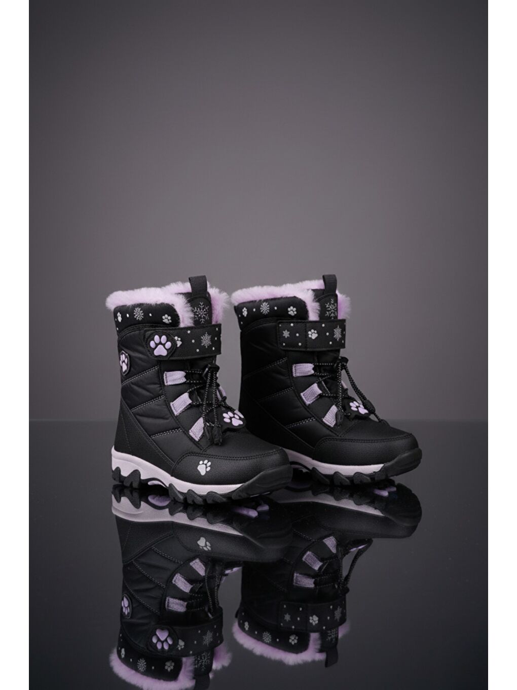 Siyah RAGYER İçi Kürklü Bağcıklı ve Cırtlı Kız Çocuk Bot-1