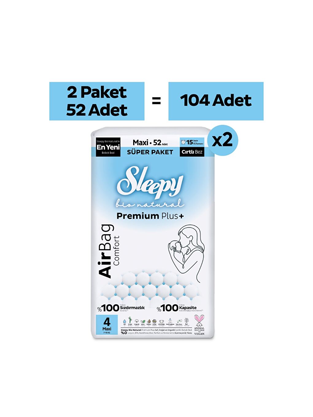 Bio Natural Premium Plus Airbag Comfort Avantaj Paketi Bebek Bezi 4 Numara Maxi 104 Adet-1