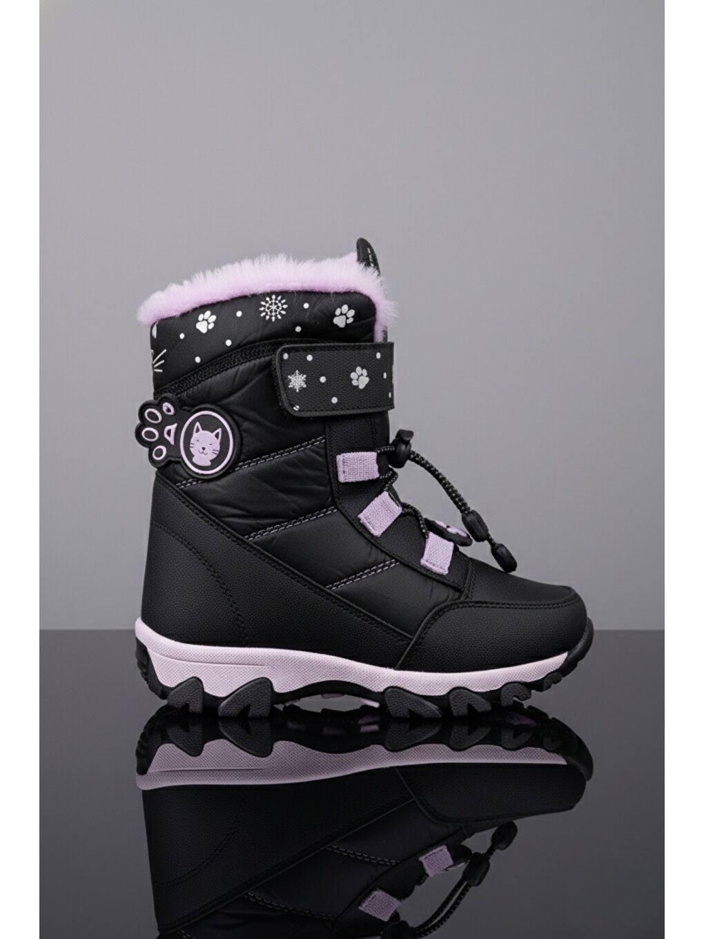 Siyah RAGYER İçi Kürklü Bağcıklı ve Cırtlı Kız Çocuk Bot-2