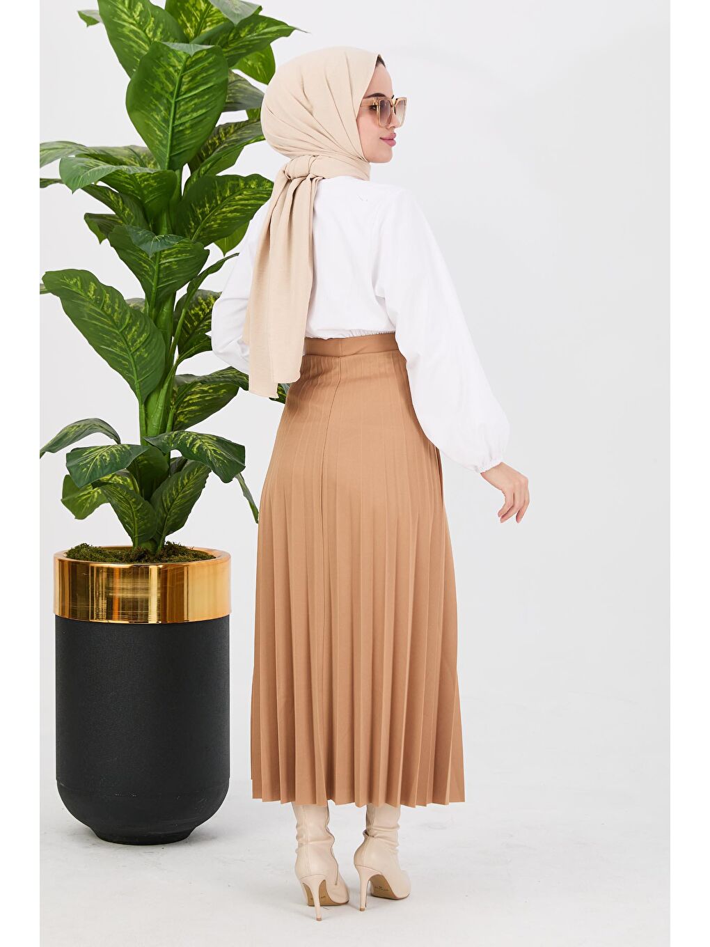 Orta Kadın Bej Etek - 11033-4
