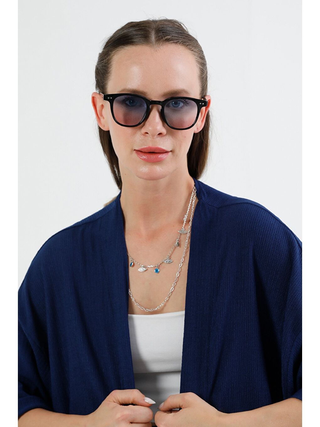 Mavi Metal Detaylı Çerçeveli Güneş Gözlüğü-2