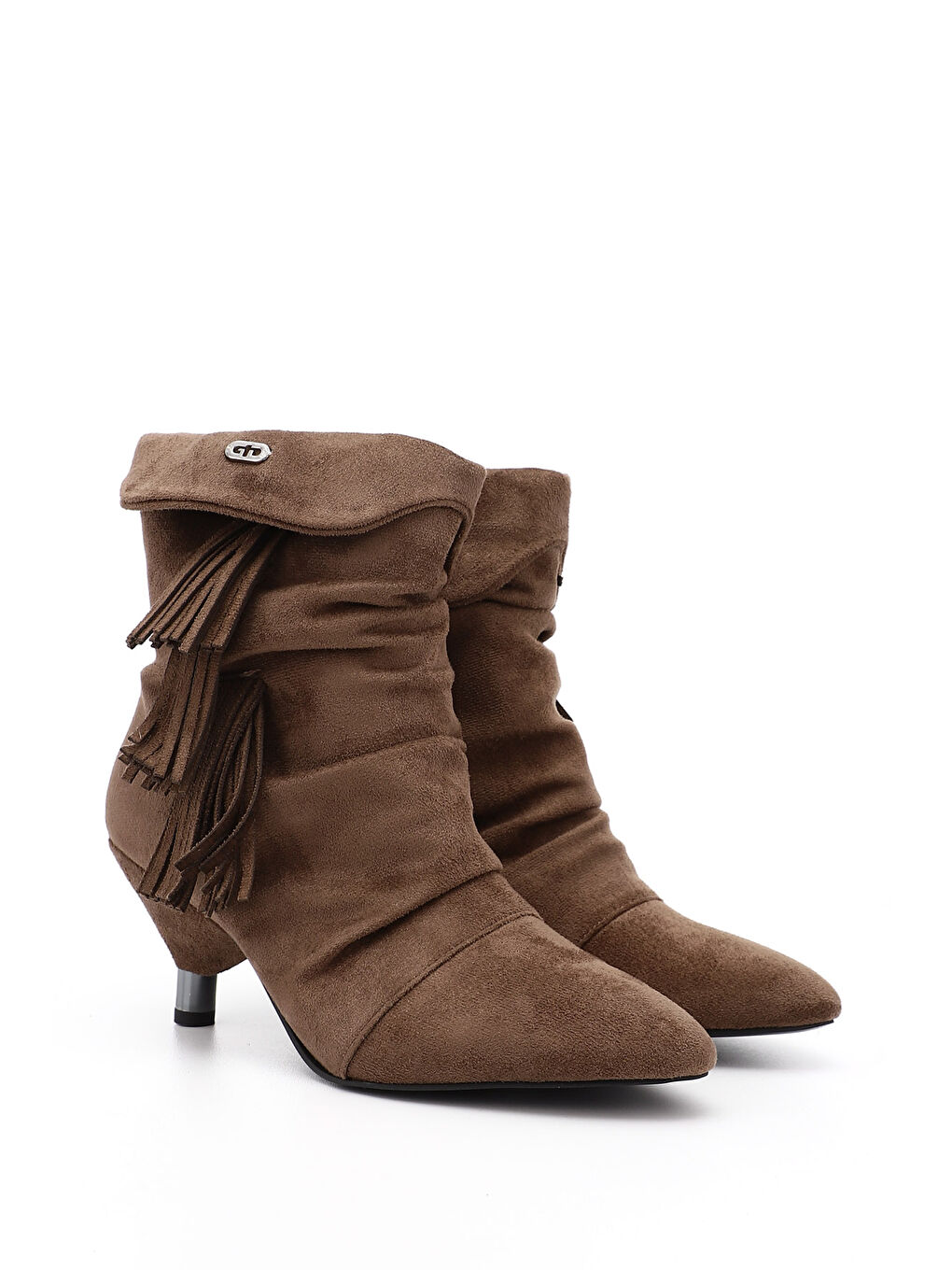 Kahverengi Kadın AÇIK KAHVERENGİ Püsküllü Sivri Burun İnce Topuklu Bot-1