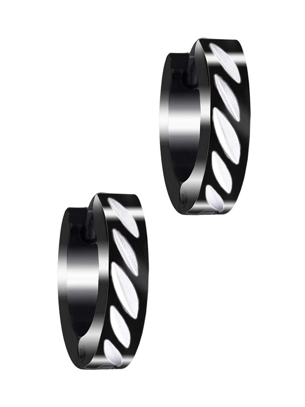 Erkek Siyah Renk Baskılı Model Çelik Halka Küpe