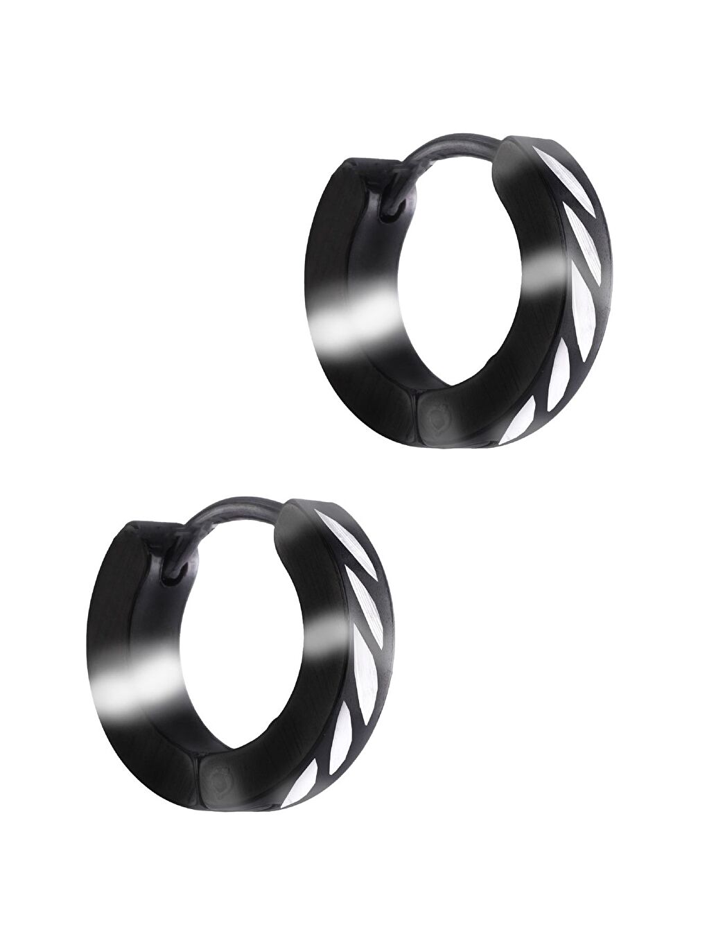 Erkek Siyah Renk Baskılı Model Çelik Halka Küpe-1