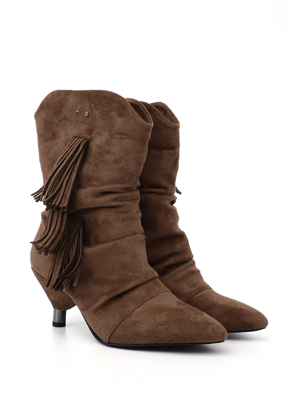 Kahverengi Kadın AÇIK KAHVERENGİ Püsküllü Sivri Burun İnce Topuklu Bot-4