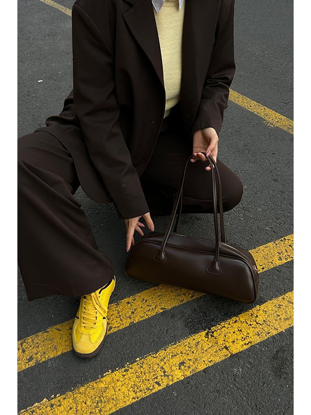 Kahverengi Miu Bowling Çanta Acı Kahve-5