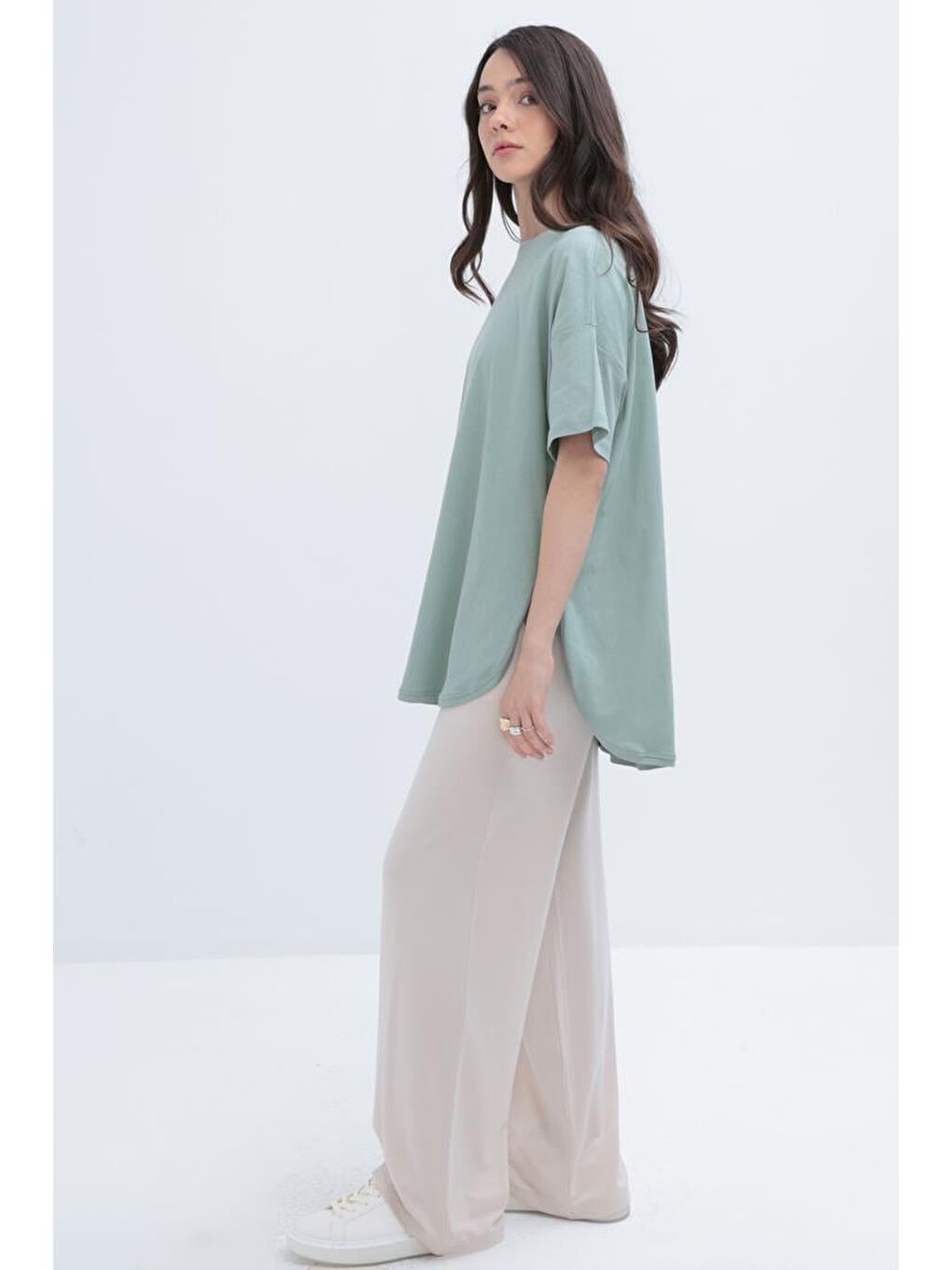 Yeşil Mint-Kısa Kollu Yırtmaçlı T-Shirt-2