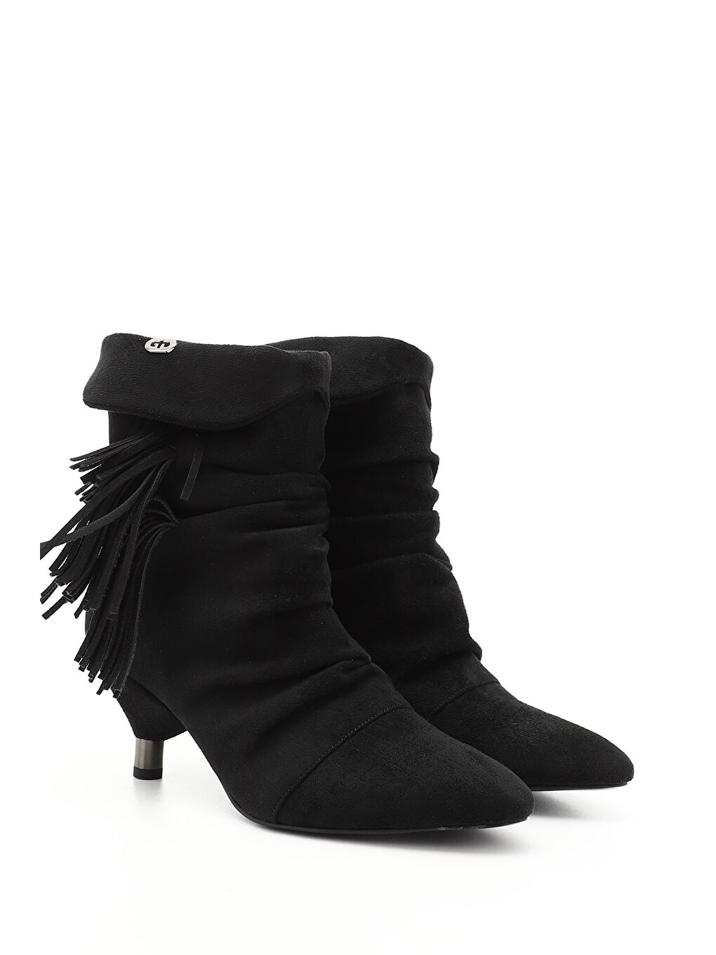 Siyah Kadın KOYU SİYAH Püsküllü Sivri Burun İnce Topuklu Bot-1