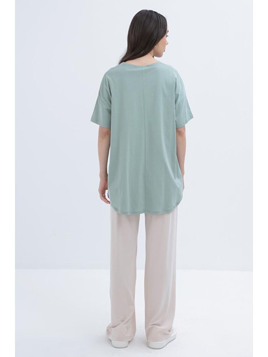 Yeşil Mint-Kısa Kollu Yırtmaçlı T-Shirt-3