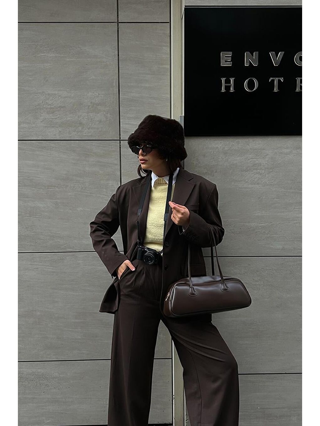 Kahverengi Miu Bowling Çanta Acı Kahve-6