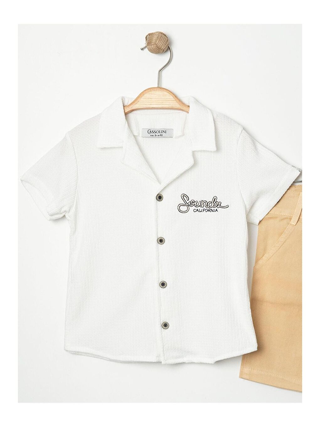 Beyaz Tarz Gömlekli Belden Ayarlanabilir Kısa Kollu Şortlu 2'li Takım-5