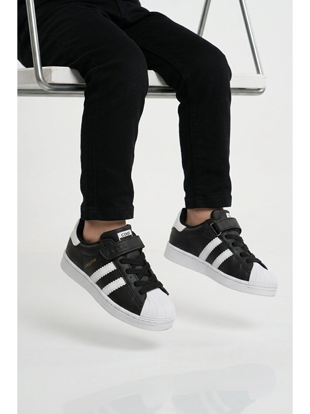 Siyah Beyaz Cırtlı Hafif Unisex Çocuk Spor Ayakkabı Star F-1