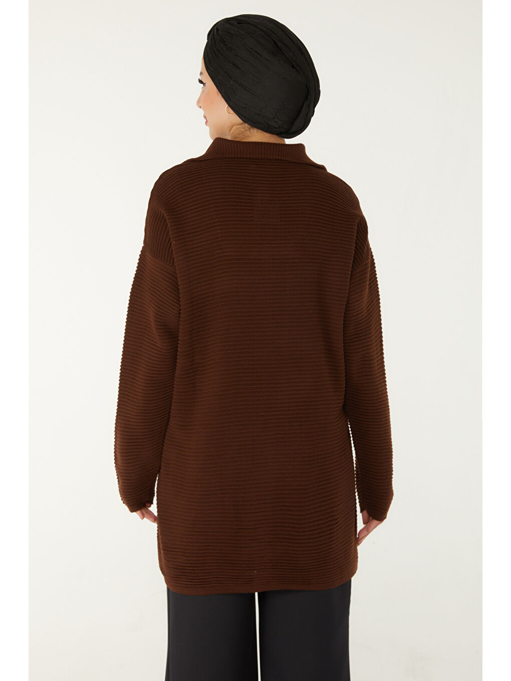 Kahverengi Fitili Fermuarlı Triko Kazak Kahve - 27632-4