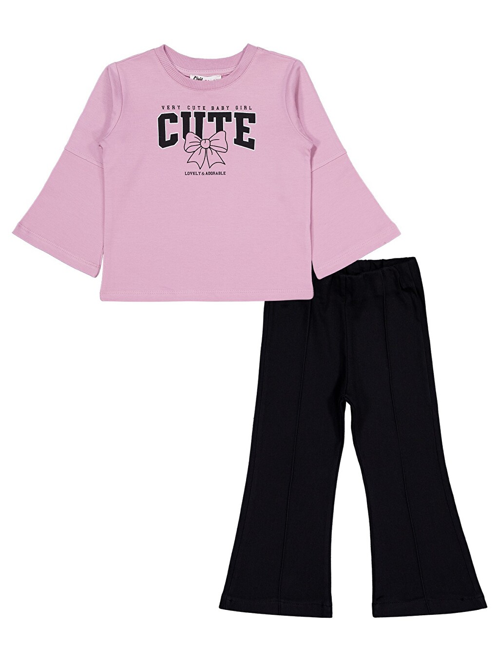 Girls Cute Fiyonk Baskılı 2-5 Yaş Takım - Pembe