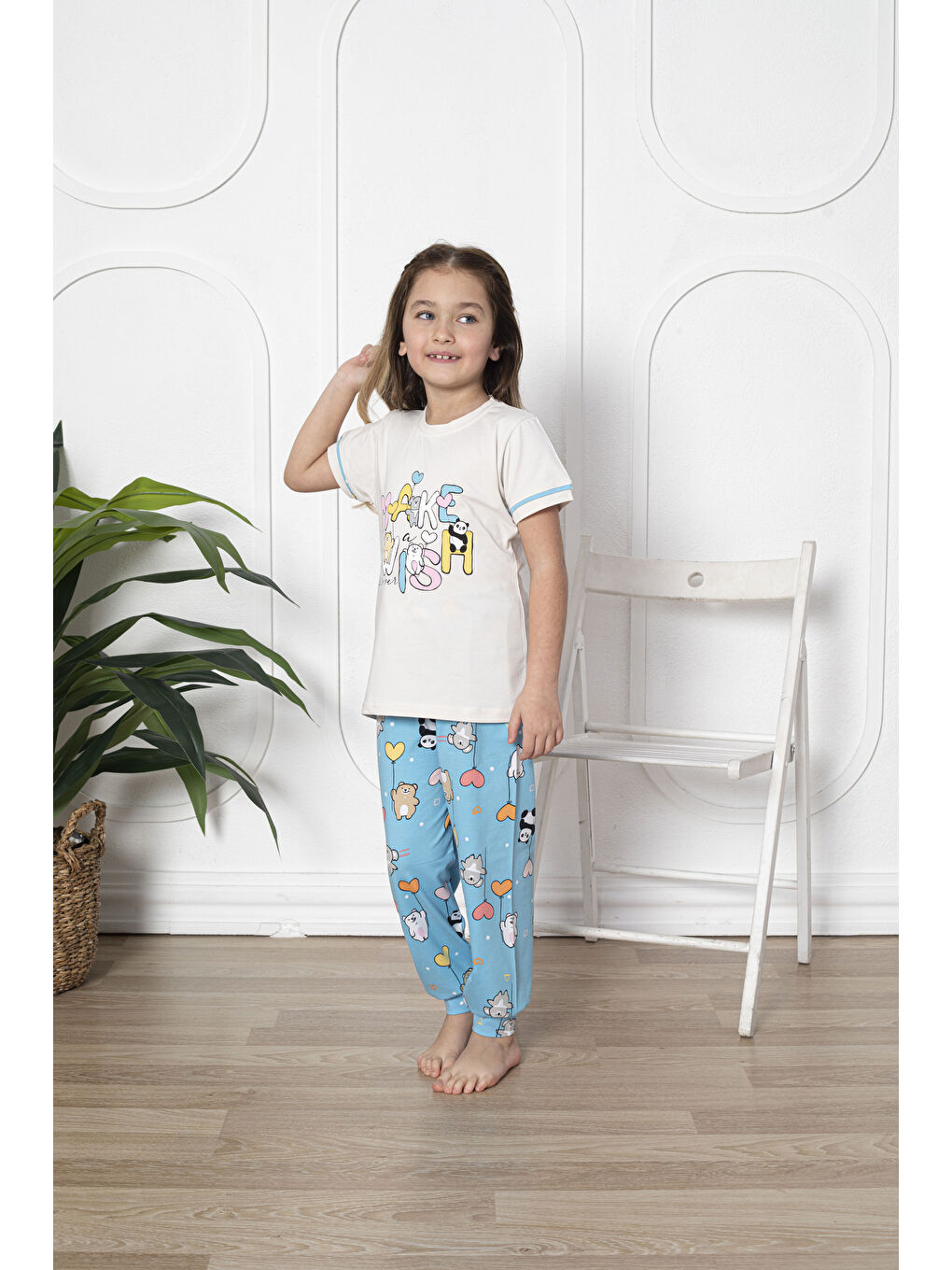 Kapi Kids Ekru Kız Çocuk Pandacık Baskılı Pijama Takımı Mnx 6080