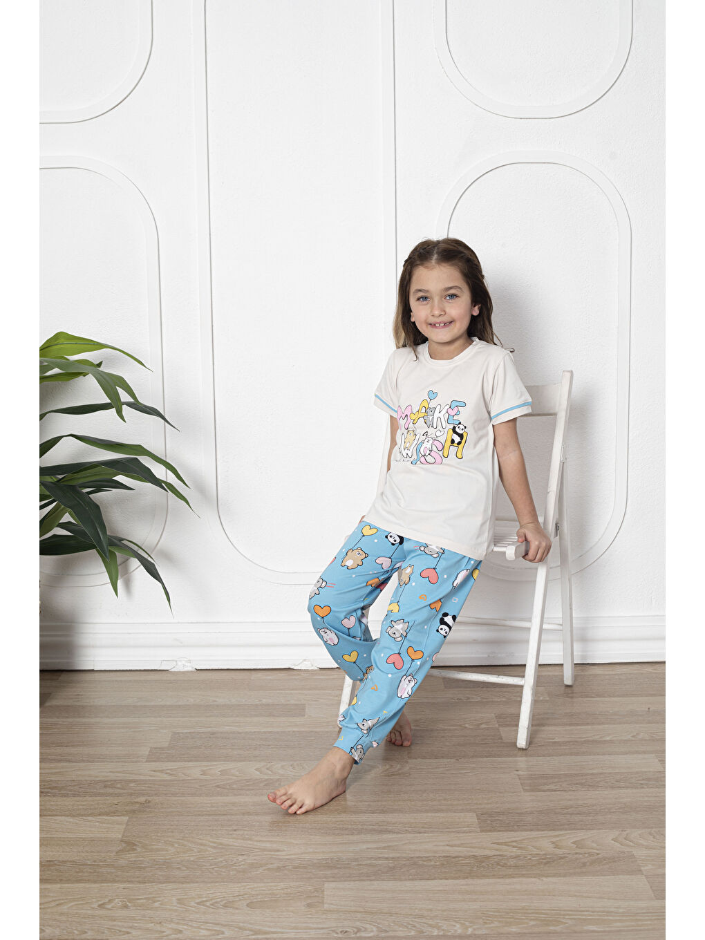 Kapi Kids Ekru Kız Çocuk Pandacık Baskılı Pijama Takımı Mnx 6080 - 1