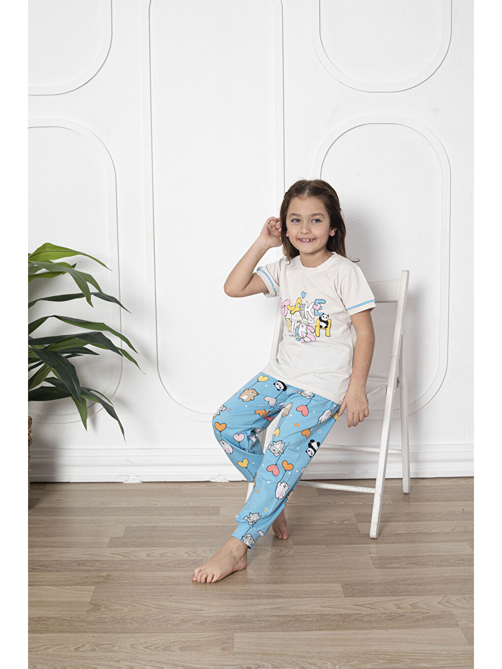 Kapi Kids Ekru Kız Çocuk Pandacık Baskılı Pijama Takımı Mnx 6080 - 3