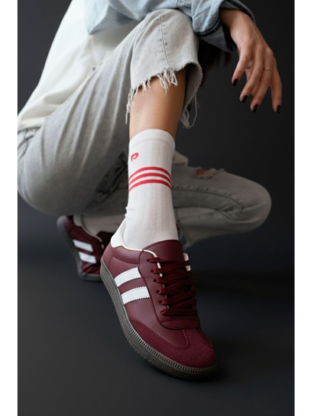 Bordo DORGO Kadın Günlük Bağcıklı Yürüyüş Koşu Sneaker Spor Ayakkabı-2