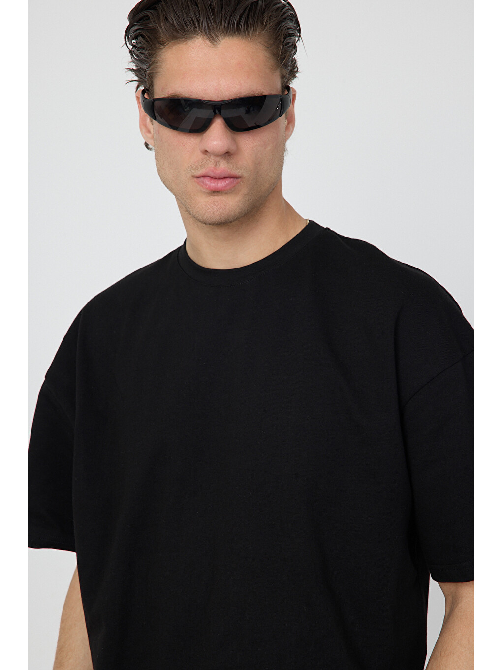 Erkek Blank Oversize Siyah T-Shirt-1