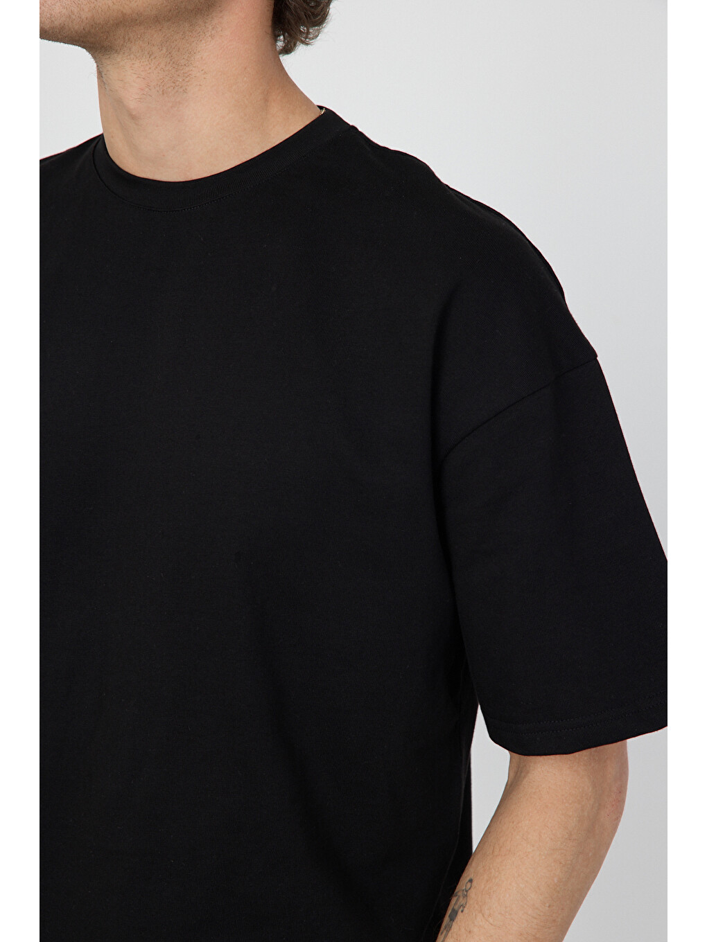 Erkek Blank Oversize Siyah T-Shirt-2