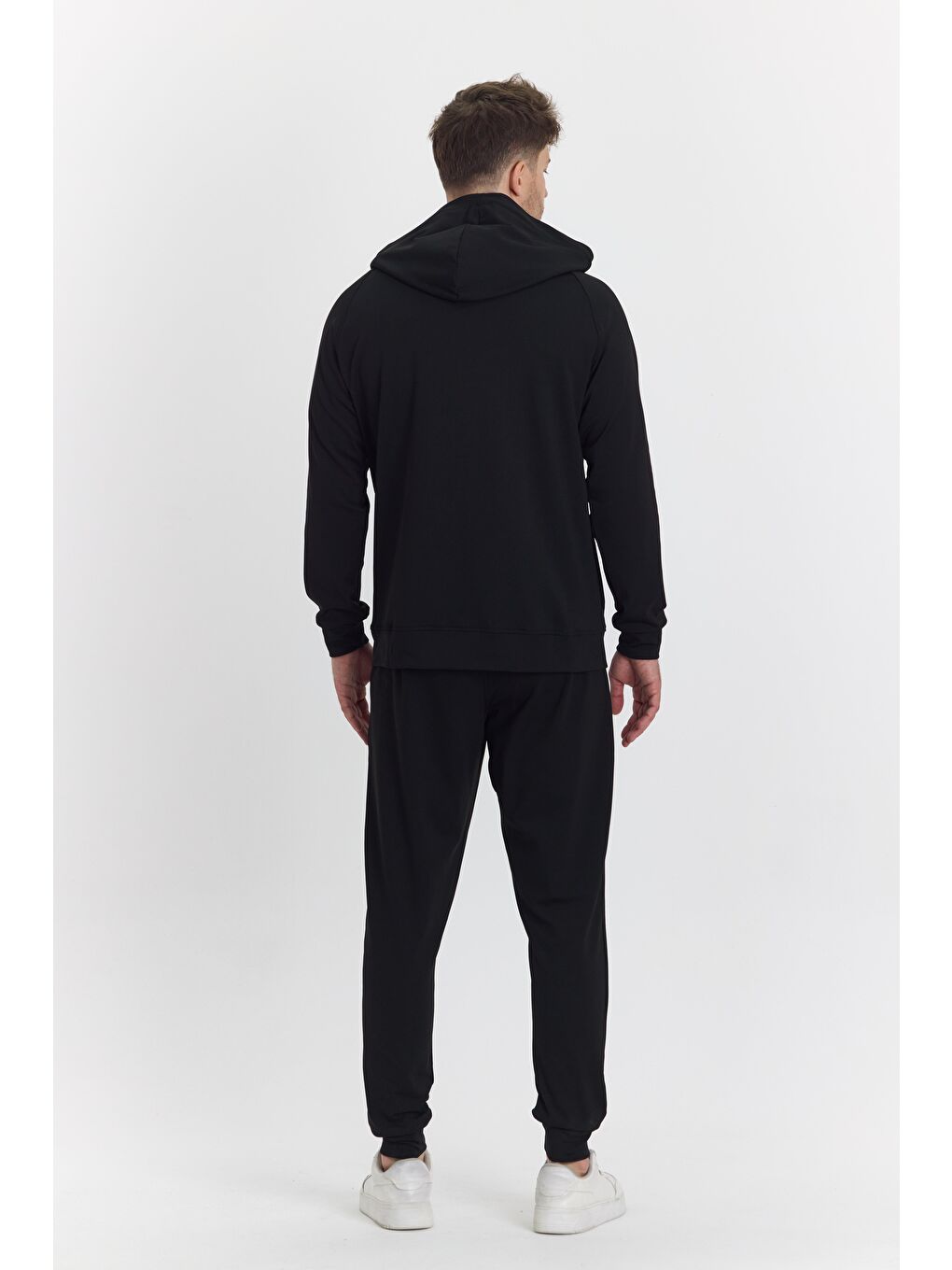 Şardonlu Dalgıç Kapüşonlu Erkek Eşofman Takımı Siyah 5725-S-5