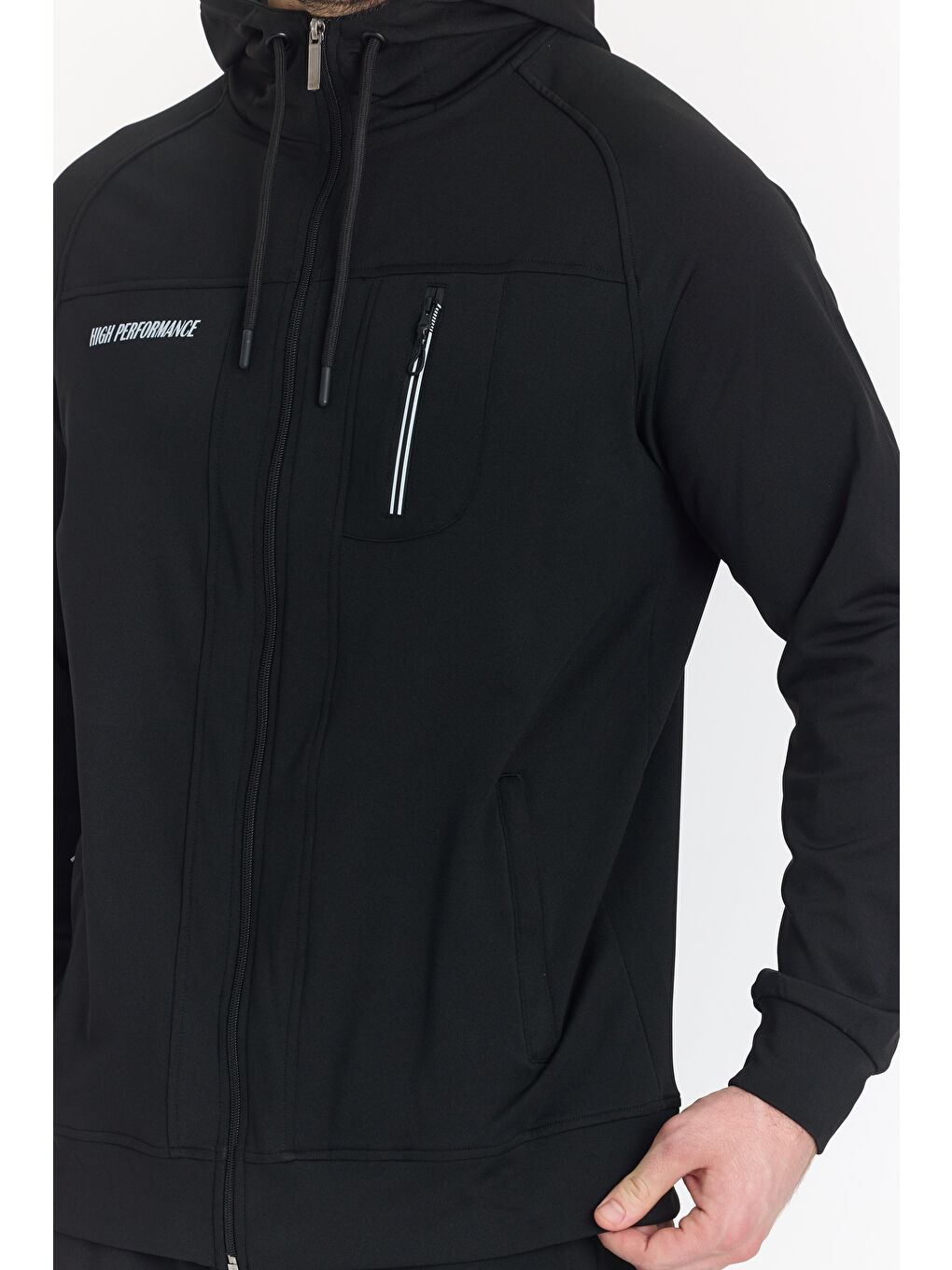 Şardonlu Dalgıç Kapüşonlu Erkek Eşofman Takımı Siyah 5725-S-6