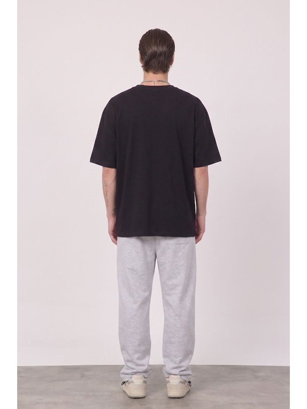 Erkek Blank Oversize Siyah T-Shirt-3
