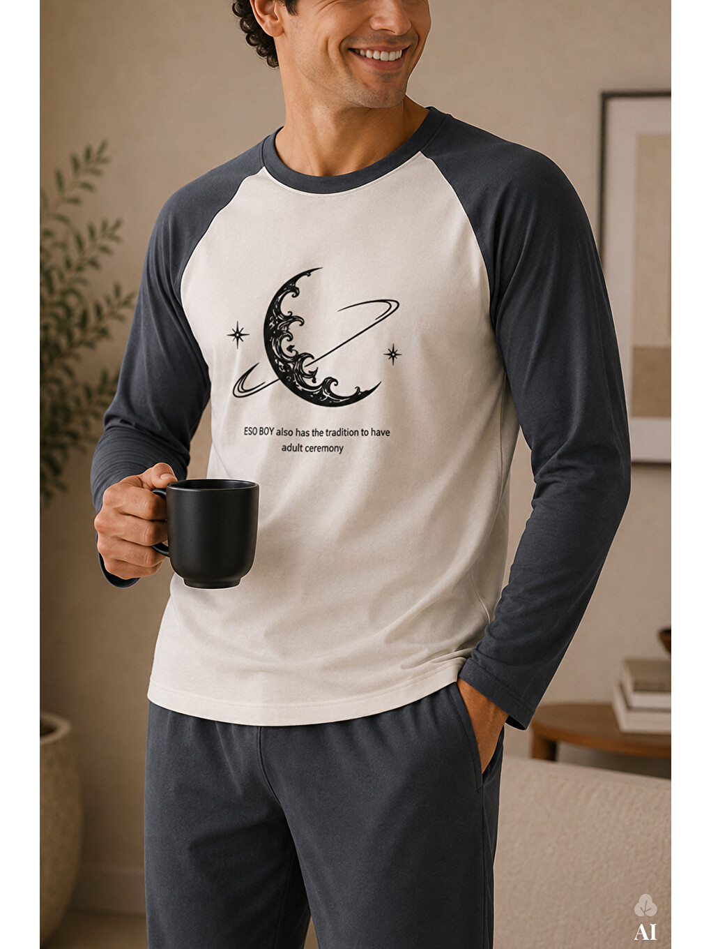 Gri Erkek Pamuklu Uzun Kollu Cepli Pijama Takımı-3