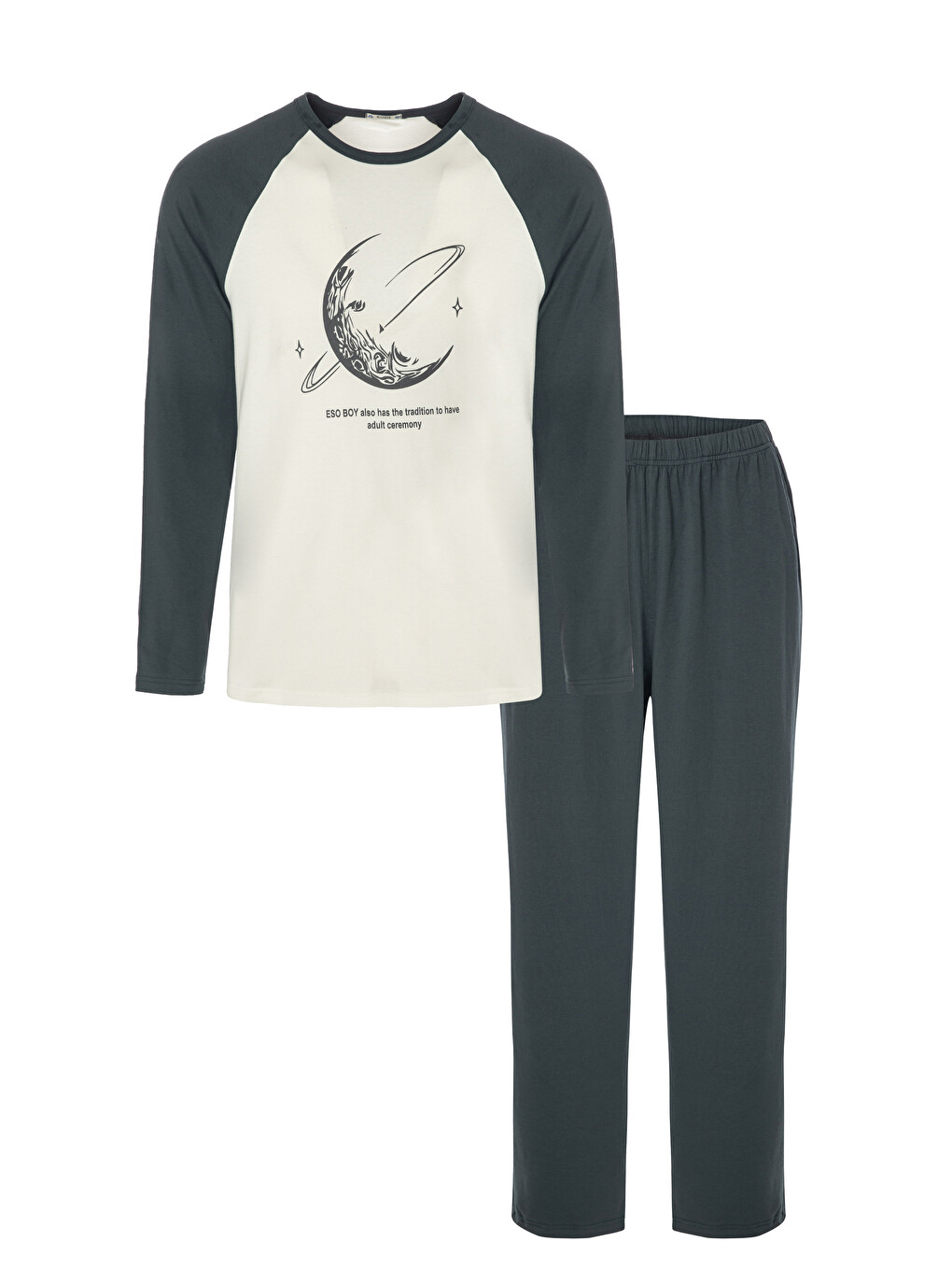 Gri Erkek Pamuklu Uzun Kollu Cepli Pijama Takımı-4