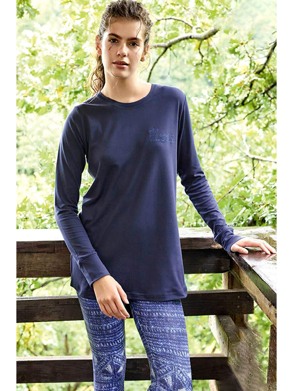 Kadın Uzun Kol Taytlı Pijama Takımı 40033 Lacivert03-3