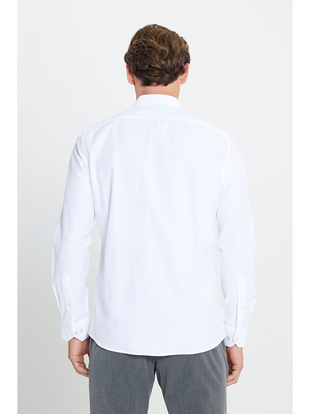 Erkek Beyaz Kolay Ütülenebilir Slim Fit Dar Kesim Klasik Yaka Pamuklu Gömlek-7