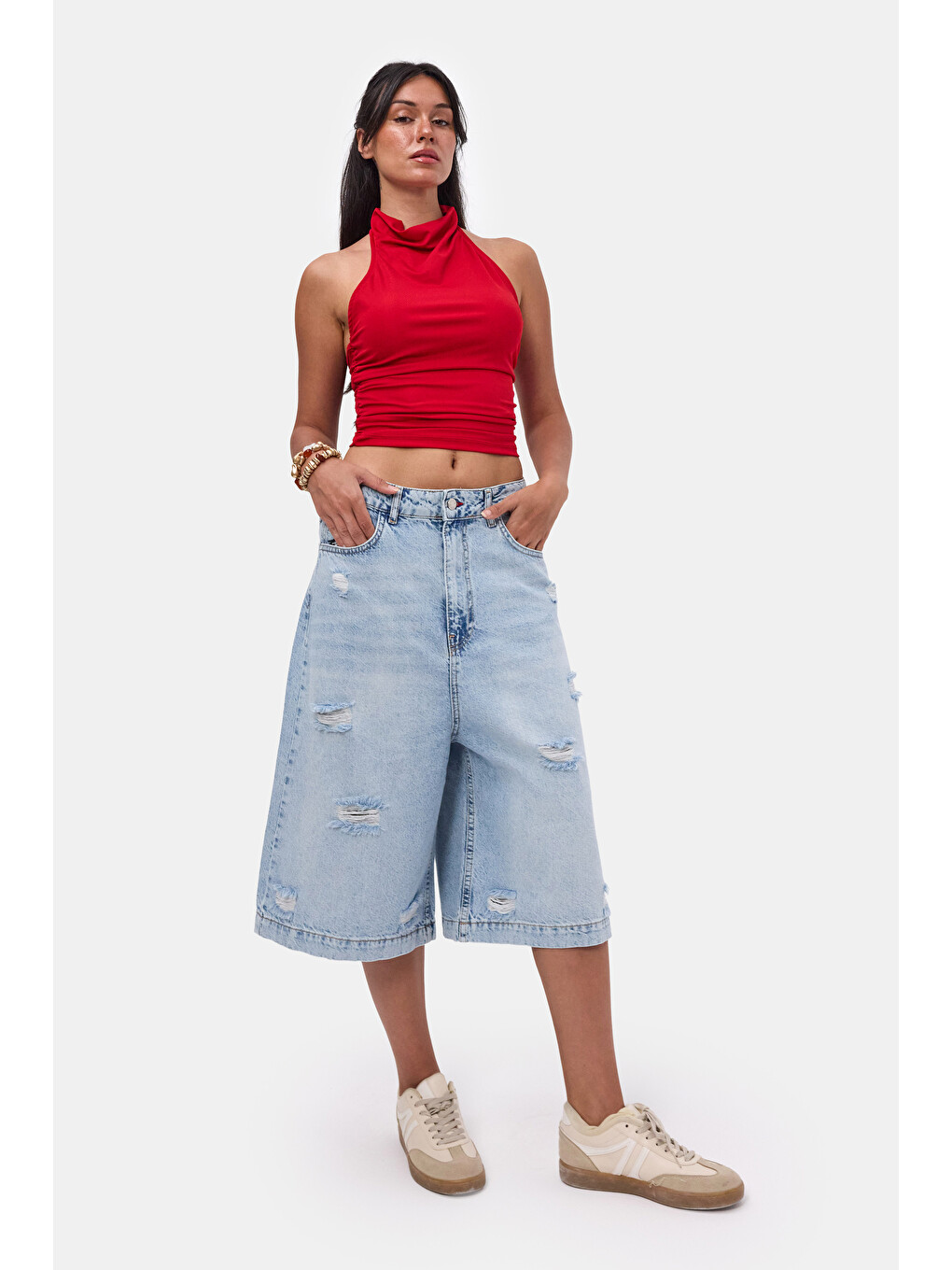 Mavi Kadın Jean Rengi 12s6-3 Tasarım Baggy Bermuda Denim Şort-3