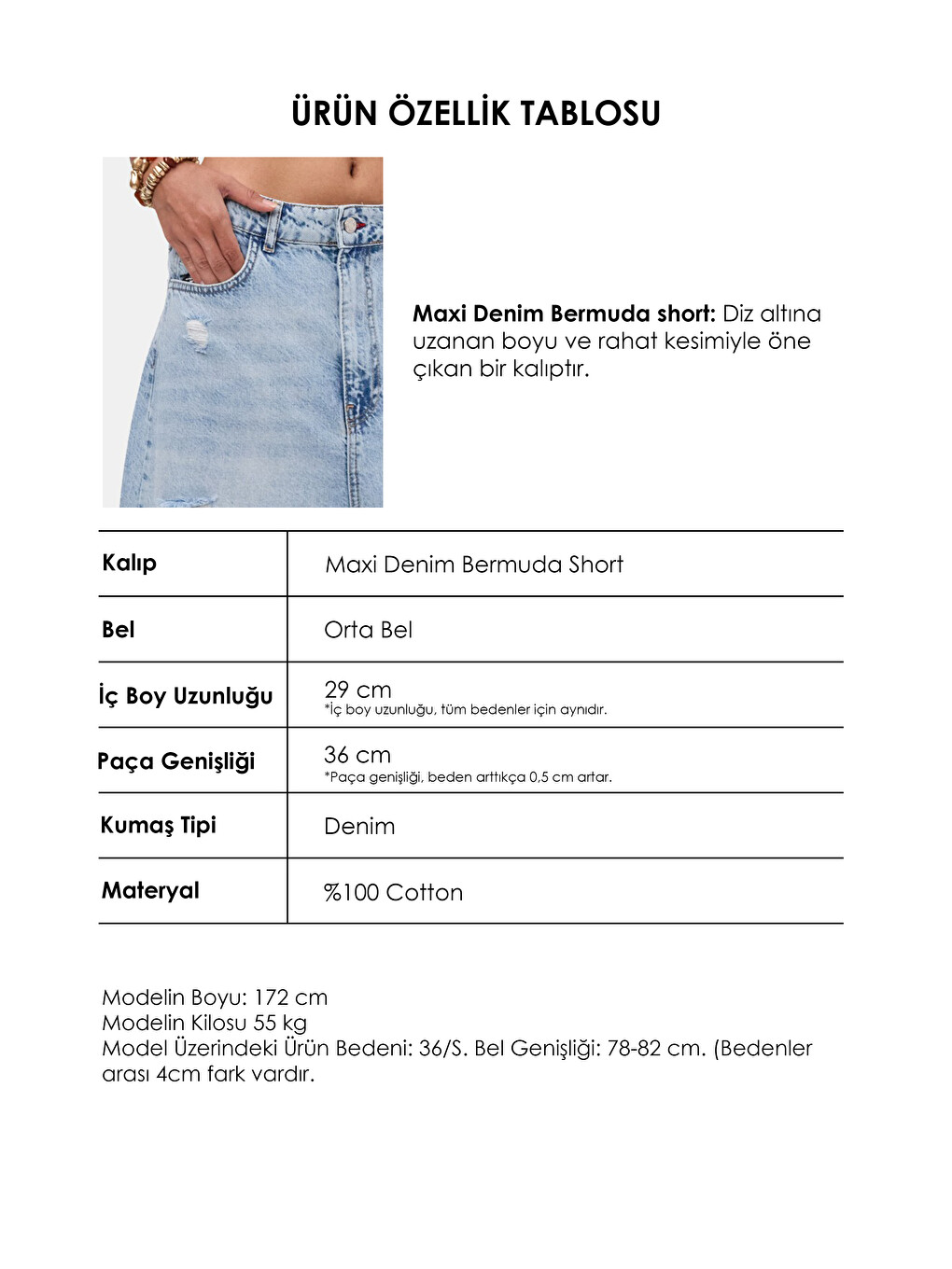 Mavi Kadın Jean Rengi 12s6-3 Tasarım Baggy Bermuda Denim Şort-5