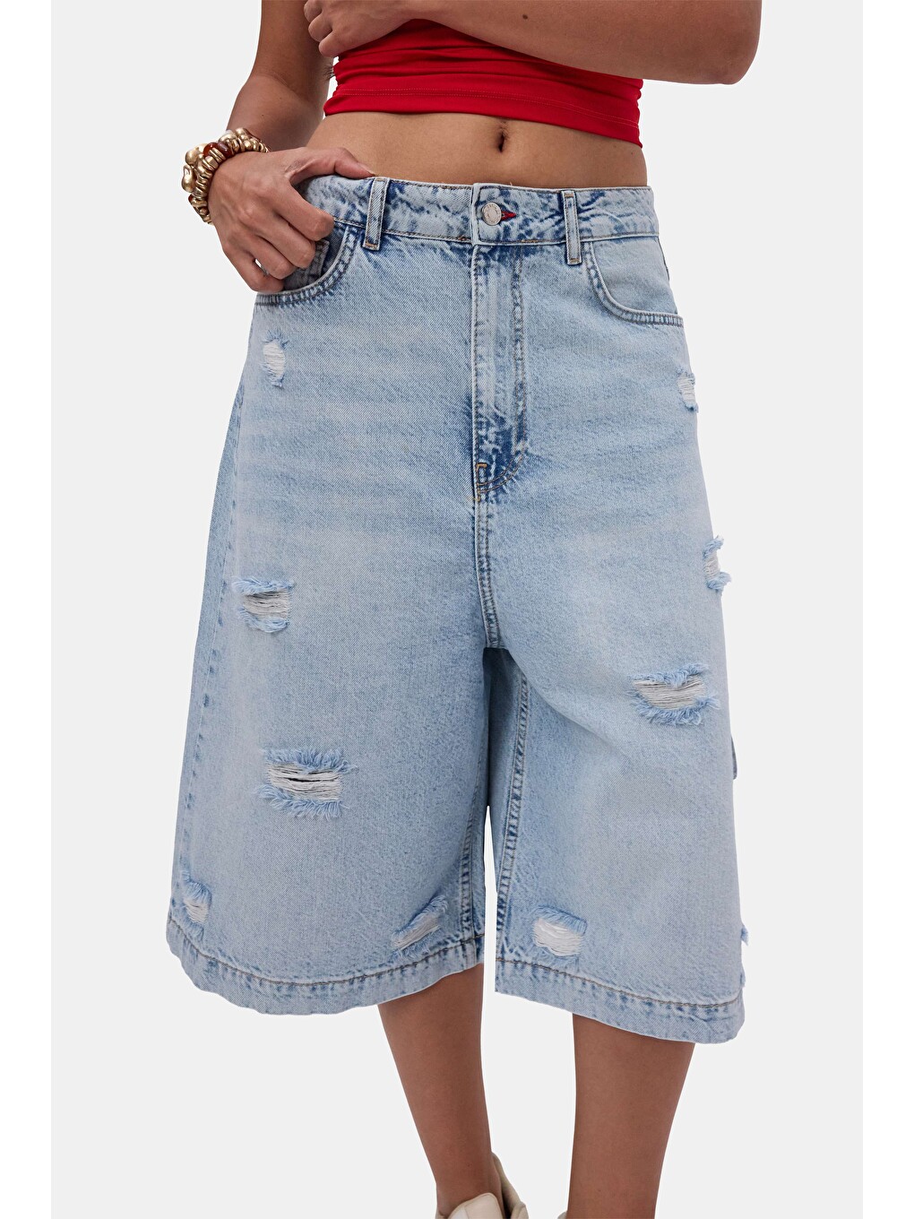 Mavi Kadın Jean Rengi 12s6-3 Tasarım Baggy Bermuda Denim Şort-6