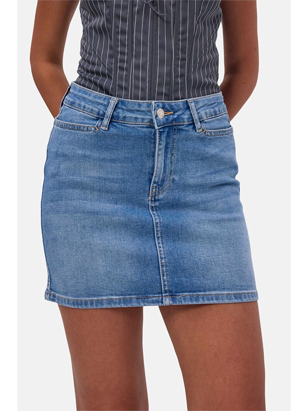 Kadın Mavi 2s6-4 Straight Mini Esnek Kumaş Denim Etek