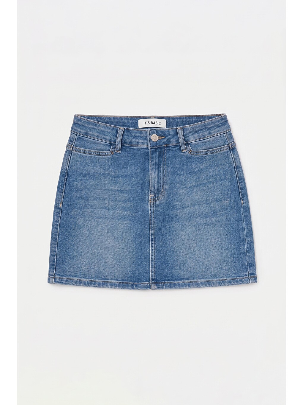 Kadın Mavi 2s6-4 Straight Mini Esnek Kumaş Denim Etek-2