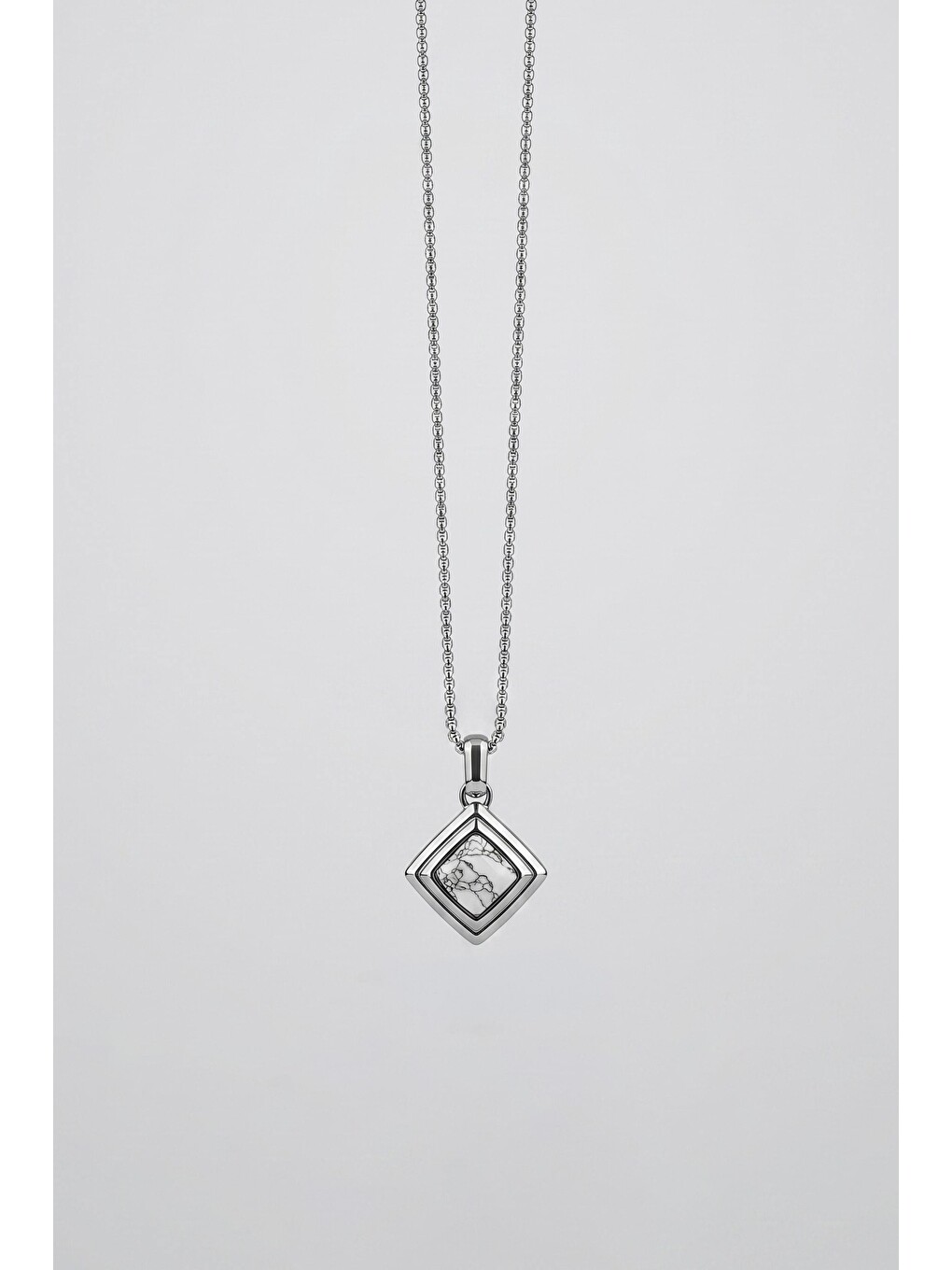 Gri Unisex Minimal Mermer Desenli Taşlı Geometrik Çelik Kolye Gümüş