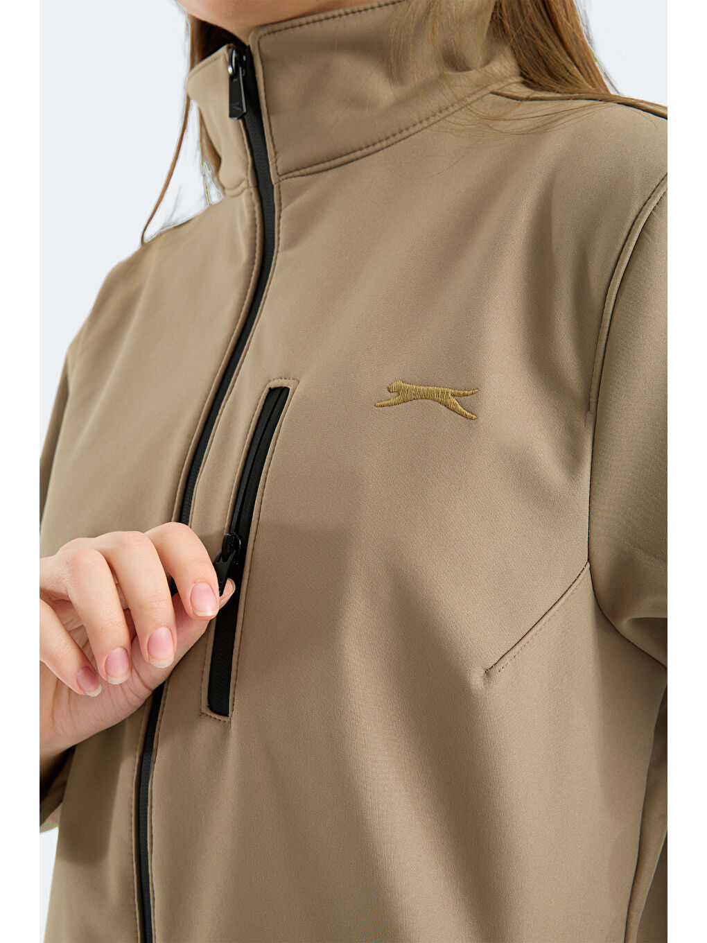 HIP STYLE Kadın Dik Yaka Fermuarlı Bej Mont & Kaban-1