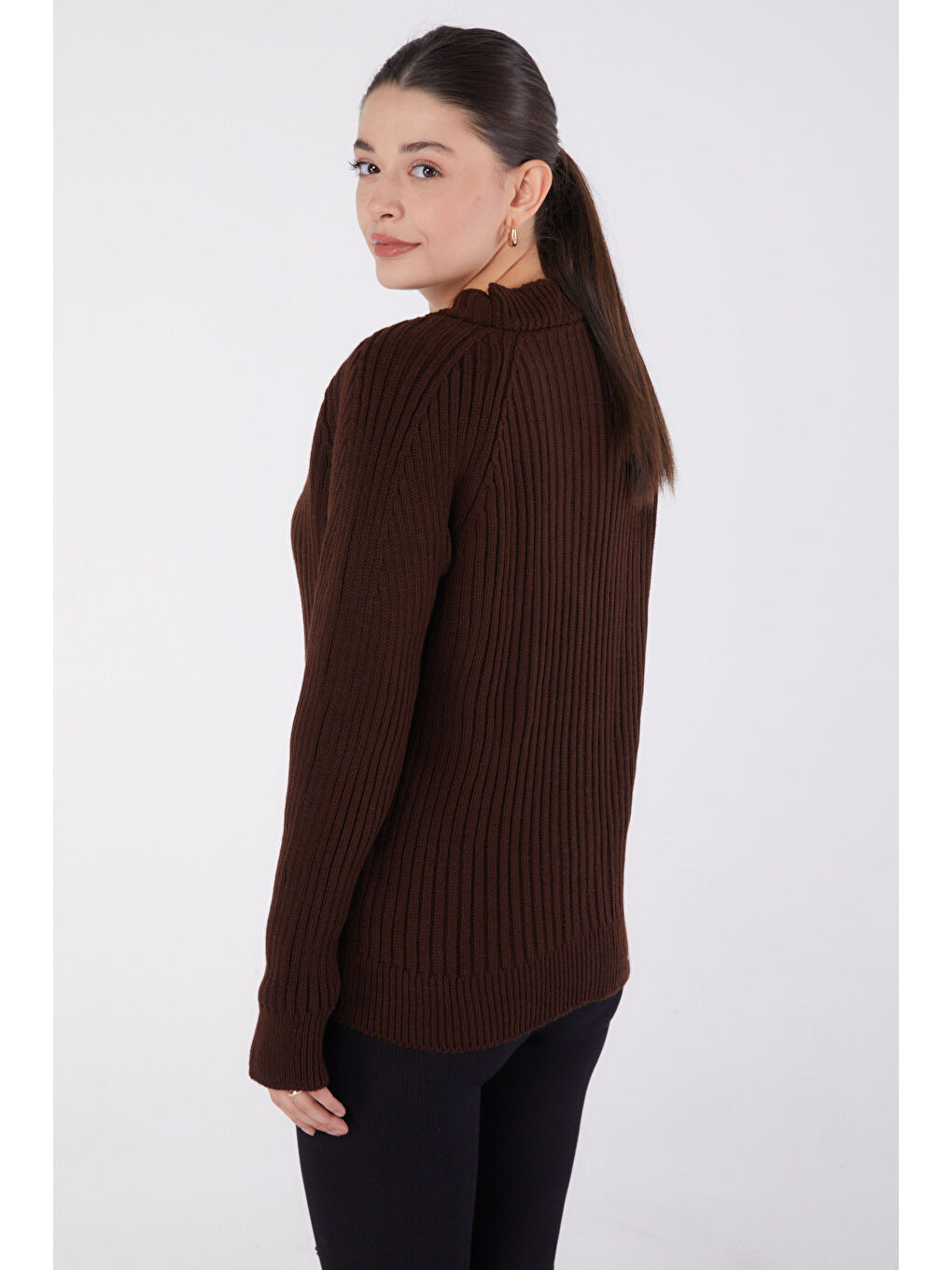 Kahverengi Düğmeli Fitilli Triko Hırka Kahve - 27665-4