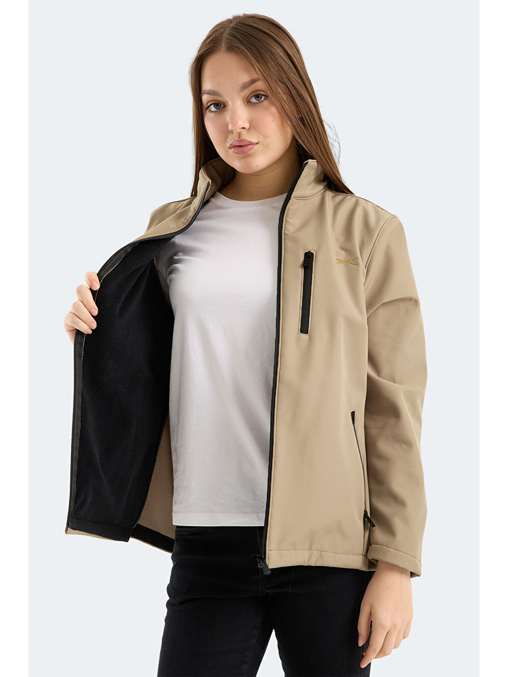 HIP STYLE Kadın Dik Yaka Fermuarlı Bej Mont & Kaban-5