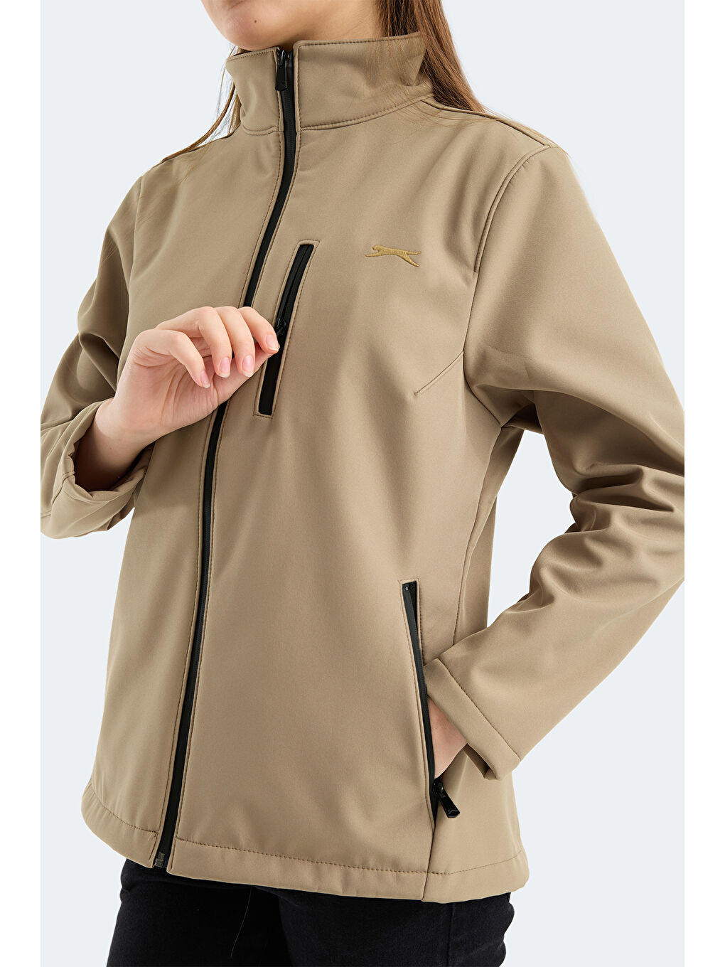 HIP STYLE Kadın Dik Yaka Fermuarlı Bej Mont & Kaban-6