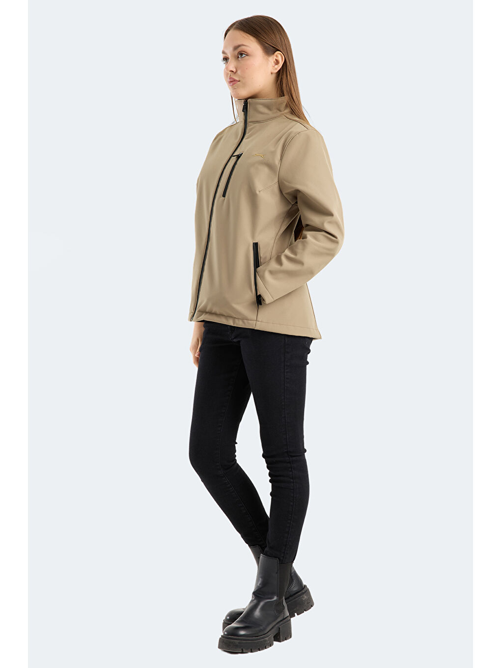 HIP STYLE Kadın Dik Yaka Fermuarlı Bej Mont & Kaban-7