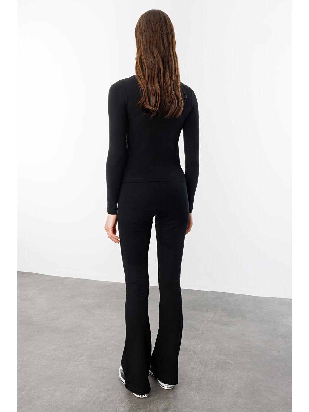 Siyah Uzun Kollu Kısa Kadın Bluz Long Fitted UZUNKOL-BLUZ-4