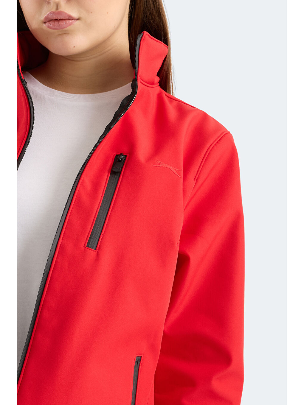 HIP STYLE Kadın Dik Yaka Fermuarlı Kırmızı Mont & Kaban-1