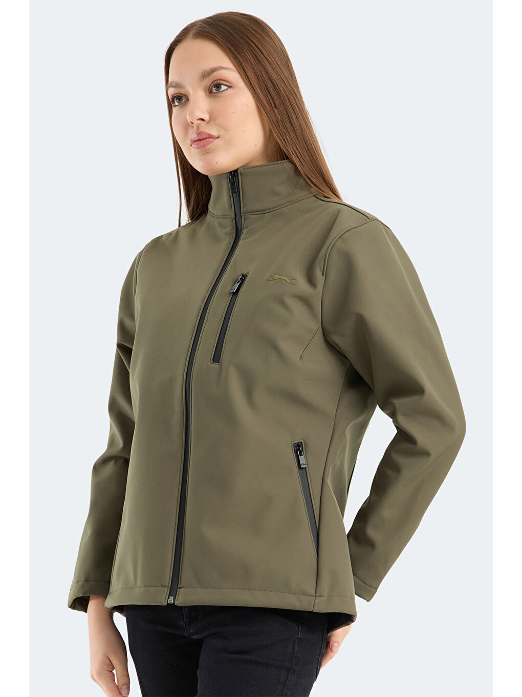 HIP STYLE Kadın Dik Yaka Fermuarlı Haki Mont & Kaban