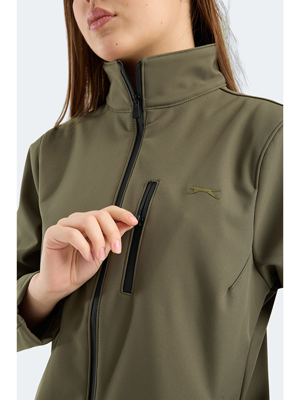 HIP STYLE Kadın Dik Yaka Fermuarlı Haki Mont & Kaban-1