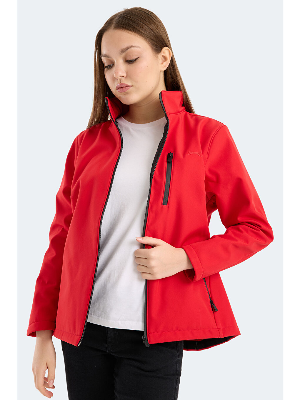 HIP STYLE Kadın Dik Yaka Fermuarlı Kırmızı Mont & Kaban-2