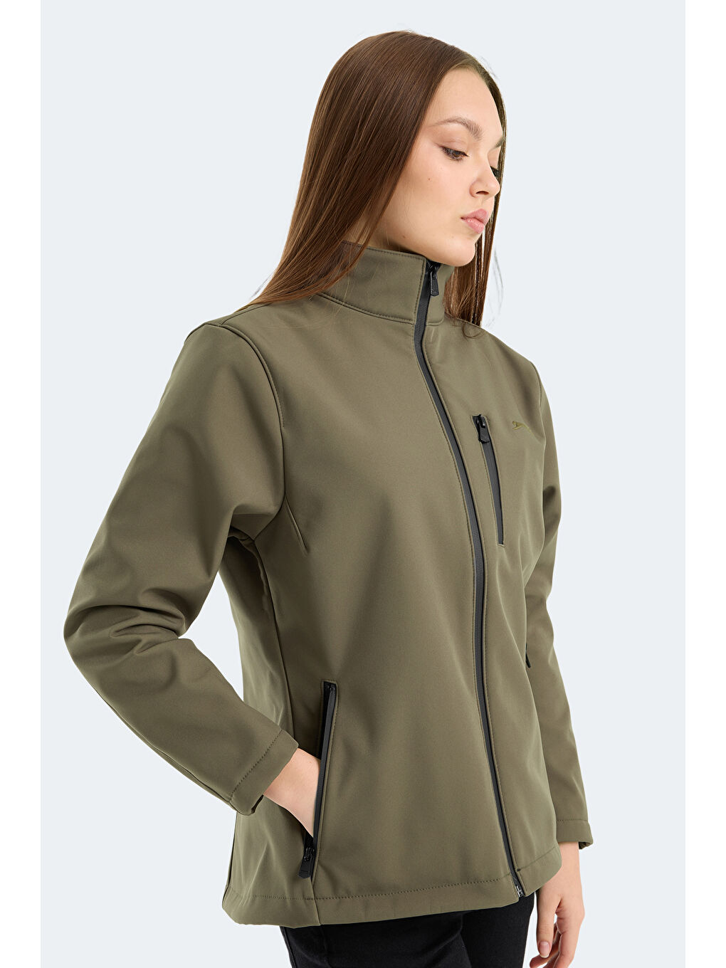 HIP STYLE Kadın Dik Yaka Fermuarlı Haki Mont & Kaban-3