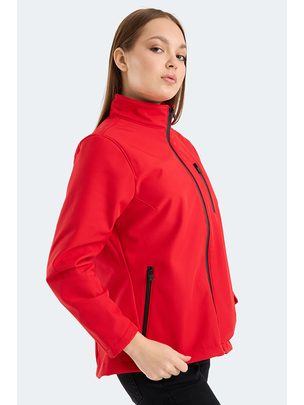 HIP STYLE Kadın Dik Yaka Fermuarlı Kırmızı Mont & Kaban-3