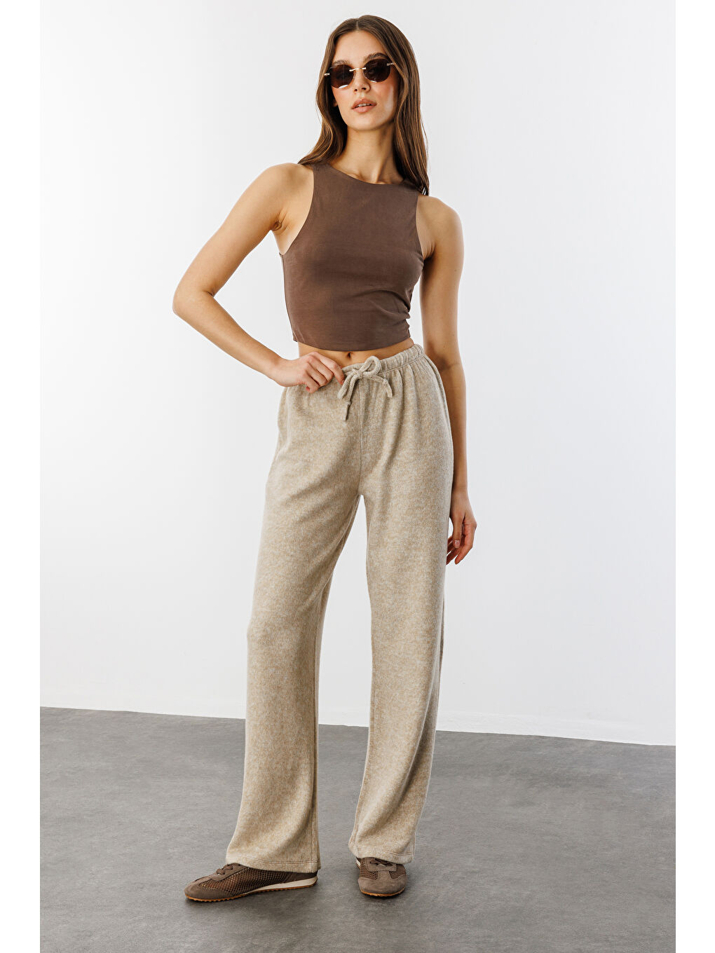 Bej Yumoş Bol Örme Kadın Pantolon ÖRME-PANTOLON-1